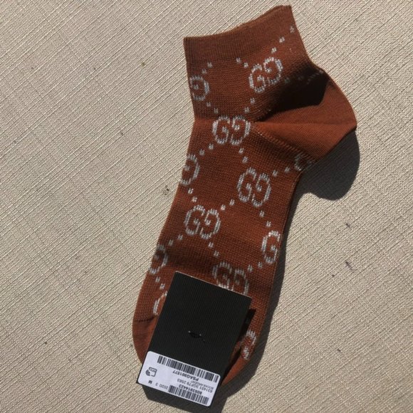 Gucci GG Ankle Socks in Brown with Silver Lamé Interlocking GG - Picture 1 of 5